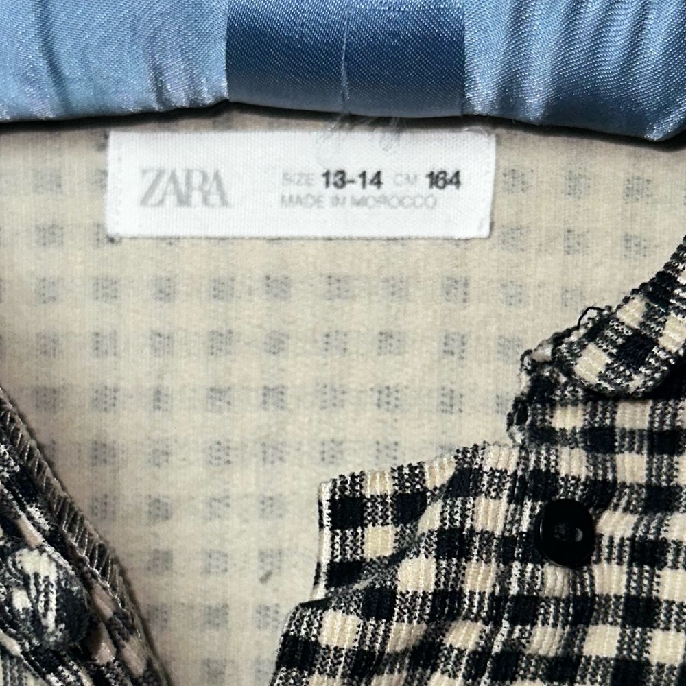 Zara Black Cream Gingham Tiered Babydoll Blouse Women’s 13/14 - Picture 7 of 10